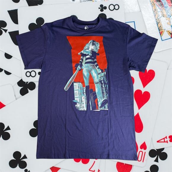 3/$20 Harley Quinn DC Comics NWT Men's L Purple Cotton Poly Blend S/S T-Shirt - Picture 1 of 5